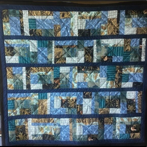 NWT Hand Crafted Teals and Blues Quilt